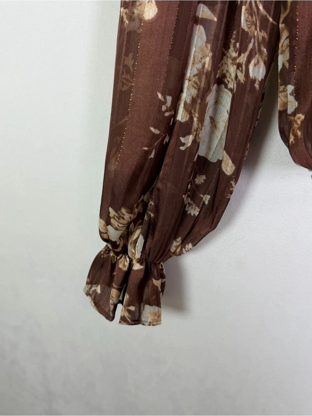 Autres Filles Anthropologie Floral Boho Peasant Blouse Brown Tie Neck Top Sz S - Picture 7 of 10